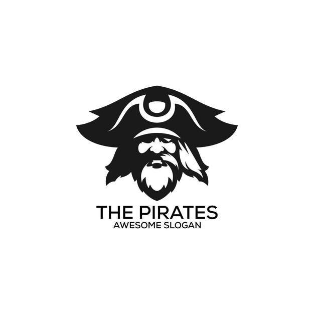 Vettore gratuito i pirati logo design silhouette line art