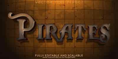 Free vector pirates text effect editable ship and adventure text style