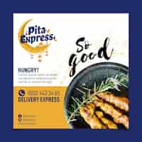 Free vector pita express restaurant so good square flyer