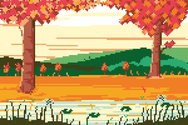 Pixel Art Background Of Autumnal Landscape