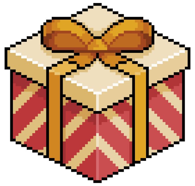Premium Vector Pixel Art Christmas Or Birthday Gift Red And Gold Box Bit Game Item On White Background