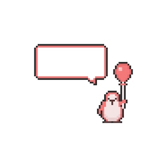 Пиксель арт розовый пингвин персонаж держит шар с речи шар.