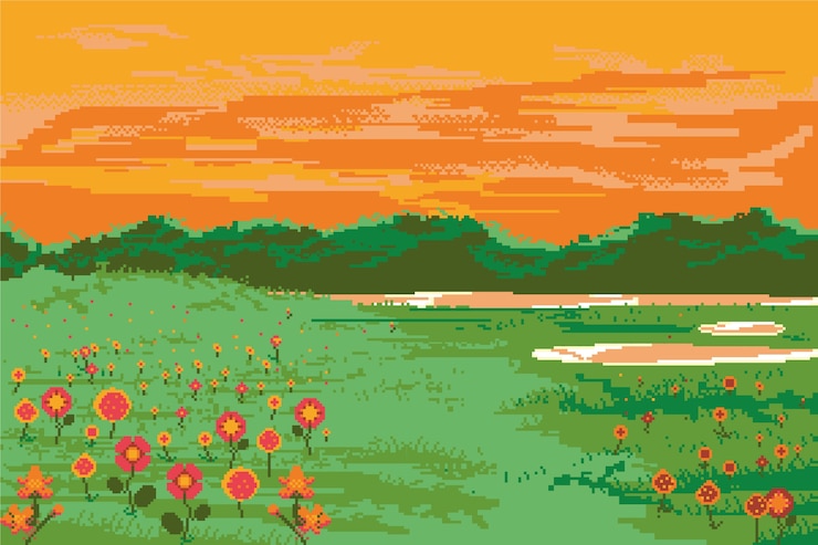 Free Vector pixel art rural landscape background