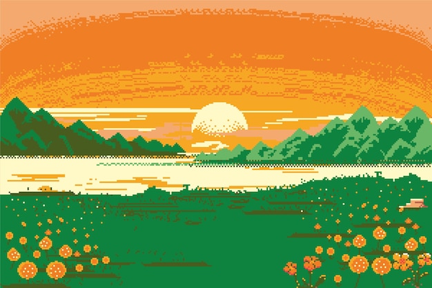 Pixel art rural landscape background