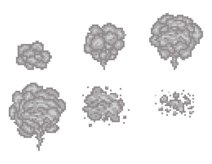 Free Vector pixel art smoke animation frames for game. pixel game smoke, cloud pixel smoke, video animation pixel smoke illustration