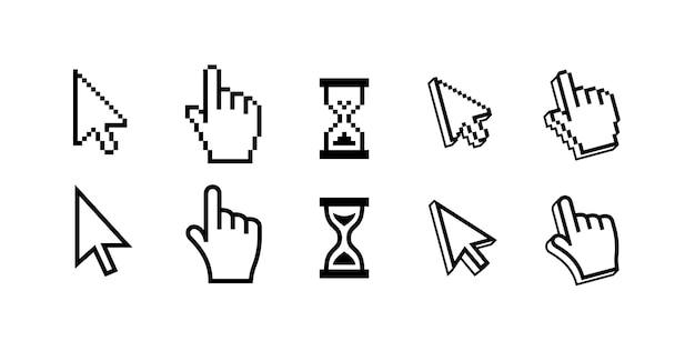 Pixel mouse cursors pointer, arrow and wait