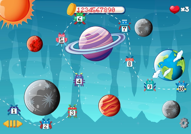 Free Vector pixel space game interface with planets