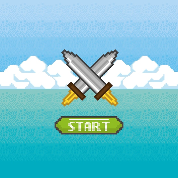 Pixelart scene with swords weapons