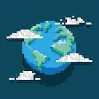 Free vector pixelated earth planet and clouds