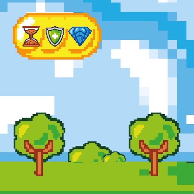 Pixelated screen game landscape design