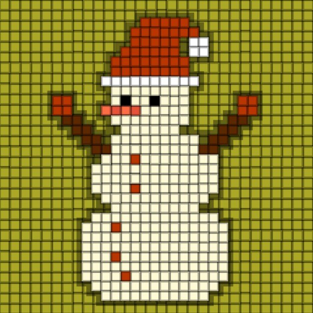 Pixelated snowman with santa hat 