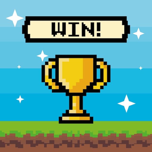 Free vector pixelated trophy card with lettering