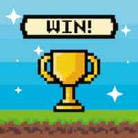 Free vector pixelated trophy card with lettering