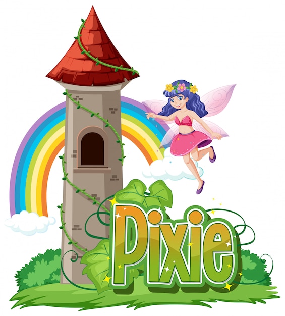 Pixie logo with little fairies on white background