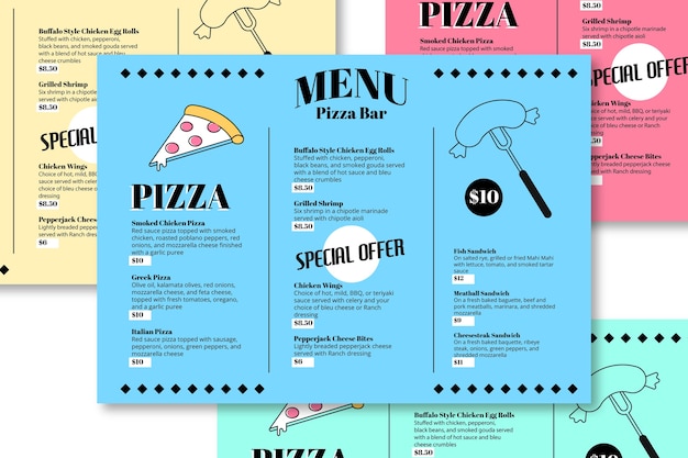 Free vector pizza bar restaurant menu template