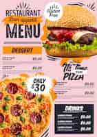 Free vector pizza and burger digital vertical restaurant menu
