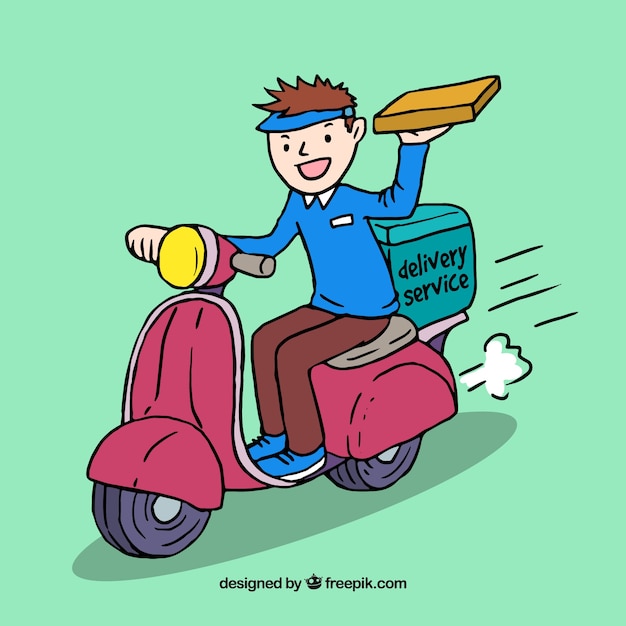 Free vector pizza delivery with hand drawn style