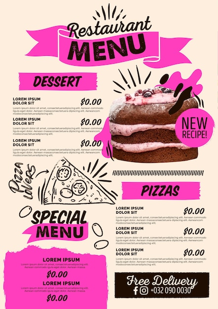 Pizza and desserts digital vertical restaurant menu