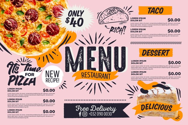 피자 디지털 수평 레스토랑 메뉴