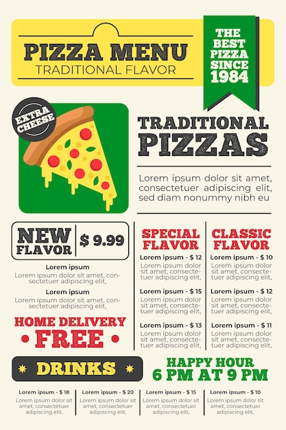 Pizza digital vertical restaurant menu template