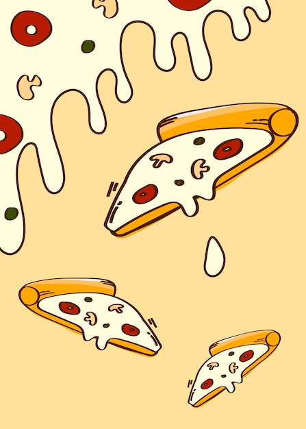 Vettore gratuito pizza doodle modellato vettore di sfondo