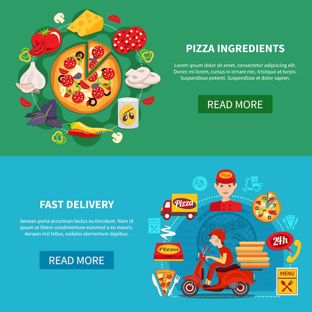 Бесплатное векторное изображение Пицца быстрая доставка баннеров