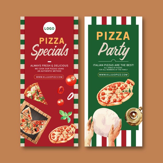 Premium Vector Pizza Flyer Design With Dough Hands Pizza Watercolor Illustration