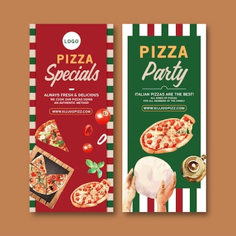 Premium Vector Pizza Flyer Design With Dough Hands Pizza Watercolor Illustration
