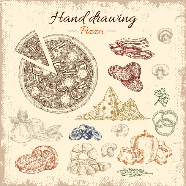 Pizza Hand Drawn Elements Set