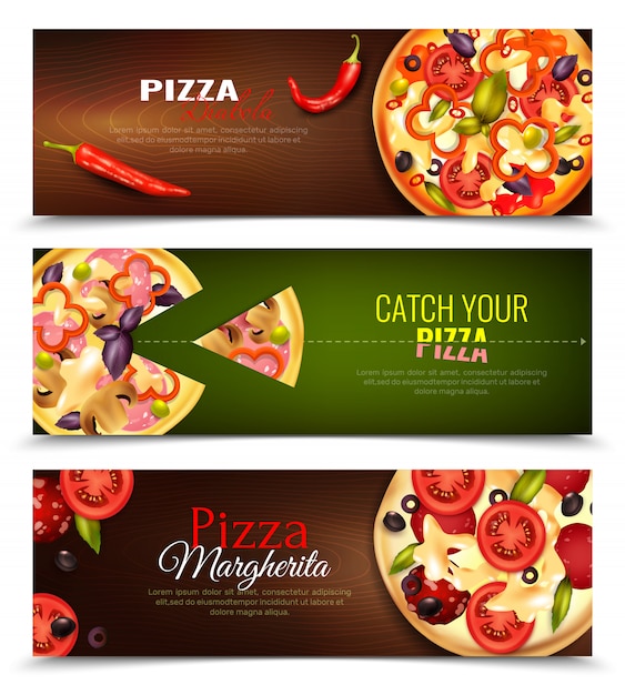 Vettore gratuito set di banner orizzontale di pizza