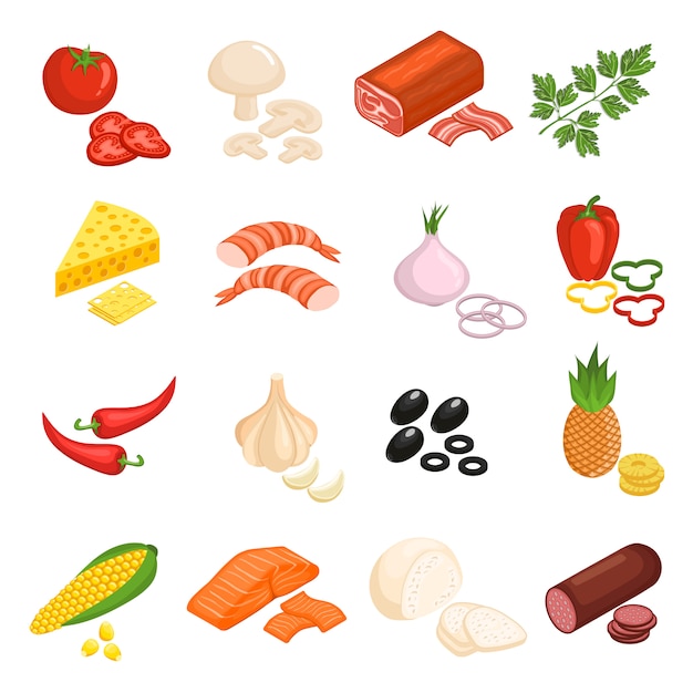 Free vector pizza ingredients icons set