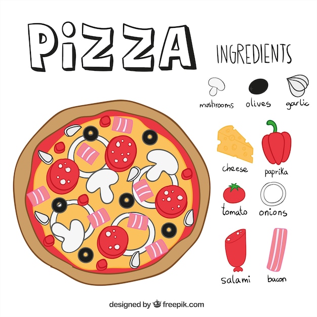 Бесплатное векторное изображение Пицца ингредиенты