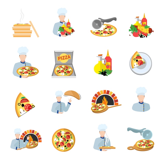 Free vector pizza maker icon set