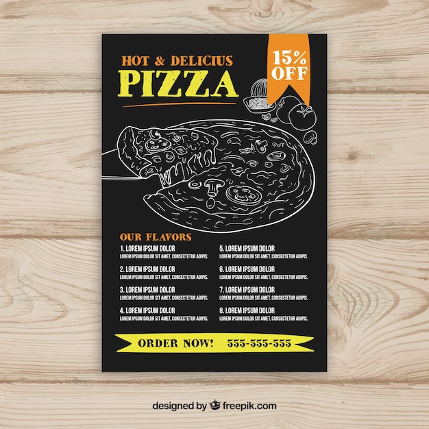 Vettore gratuito modello di menu della pizza con i disegni