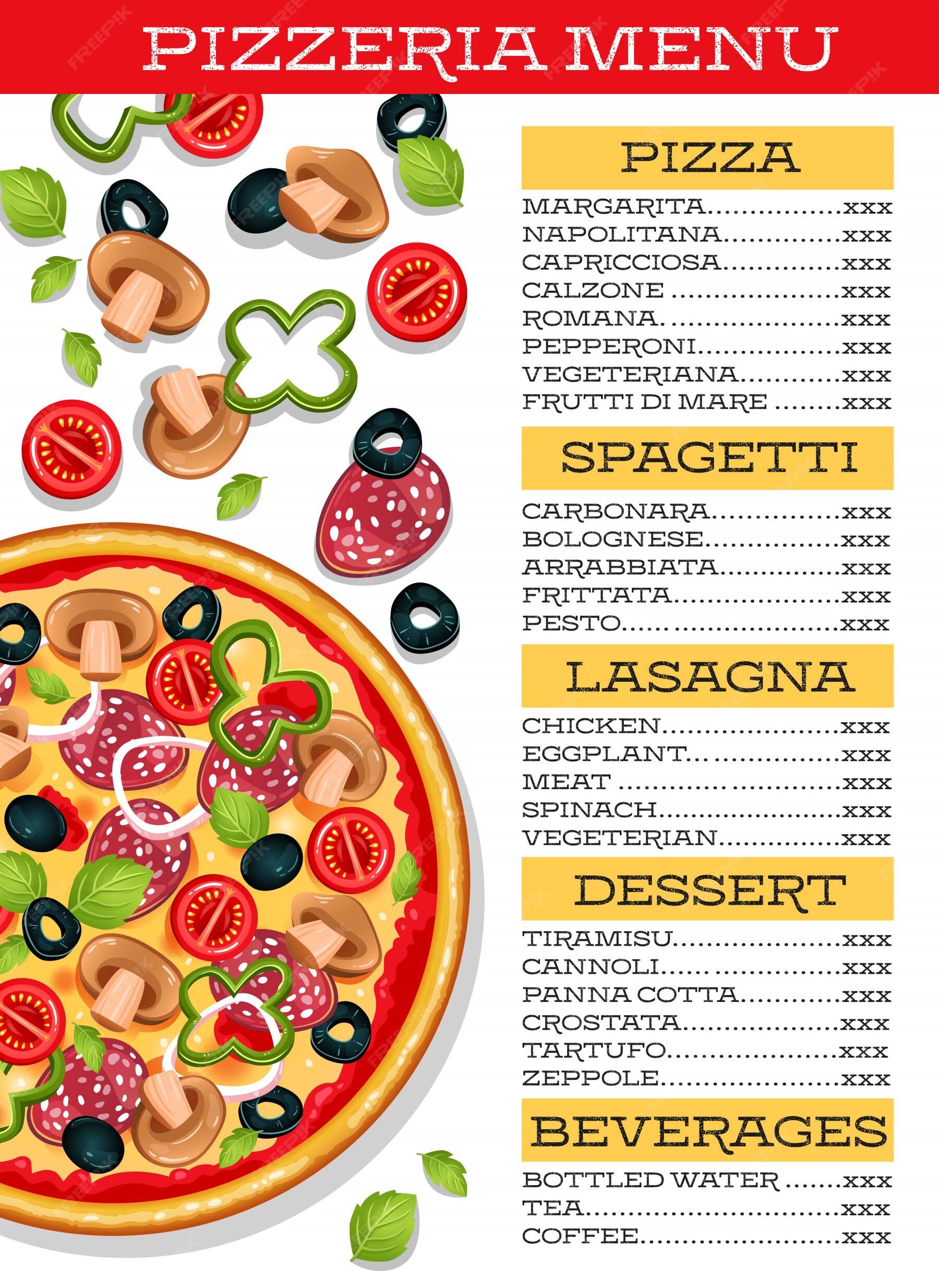Free Vector | Pizza menu template