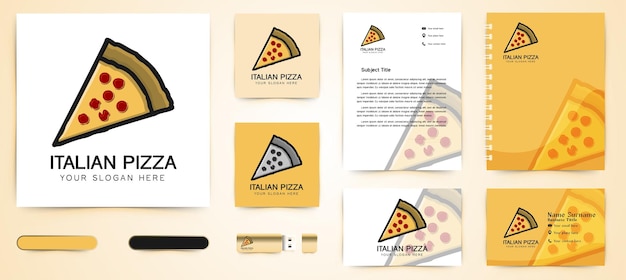 ピザのピースのロゴとビジネスブランディングテンプレートデザインのインスピレーションは白い背景で隔離
