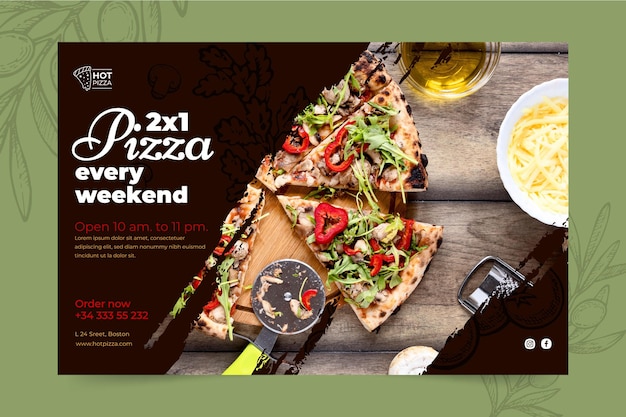 Vettore gratuito modello banner ristorante pizzeria pizza