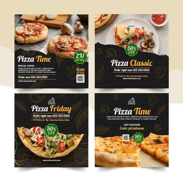 Бесплатное векторное изображение Пицца ресторан посты в instagram