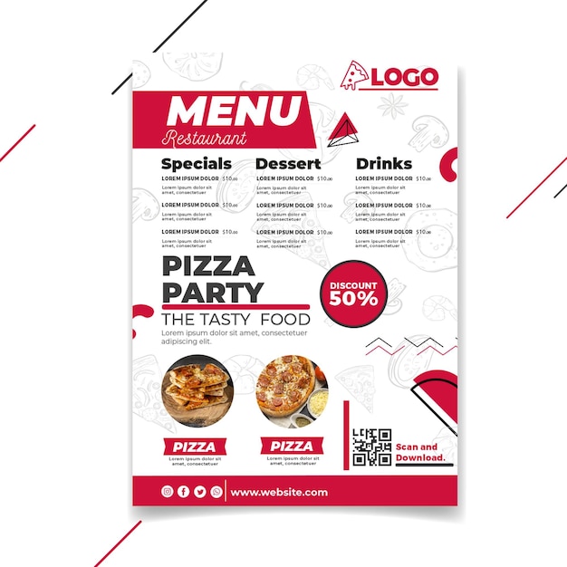 Free vector pizza restaurant menu template