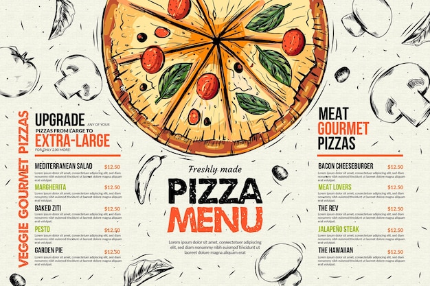 Шаблон меню ресторана пиццы