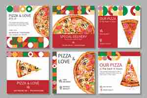 Free vector pizza restaurant social media posts