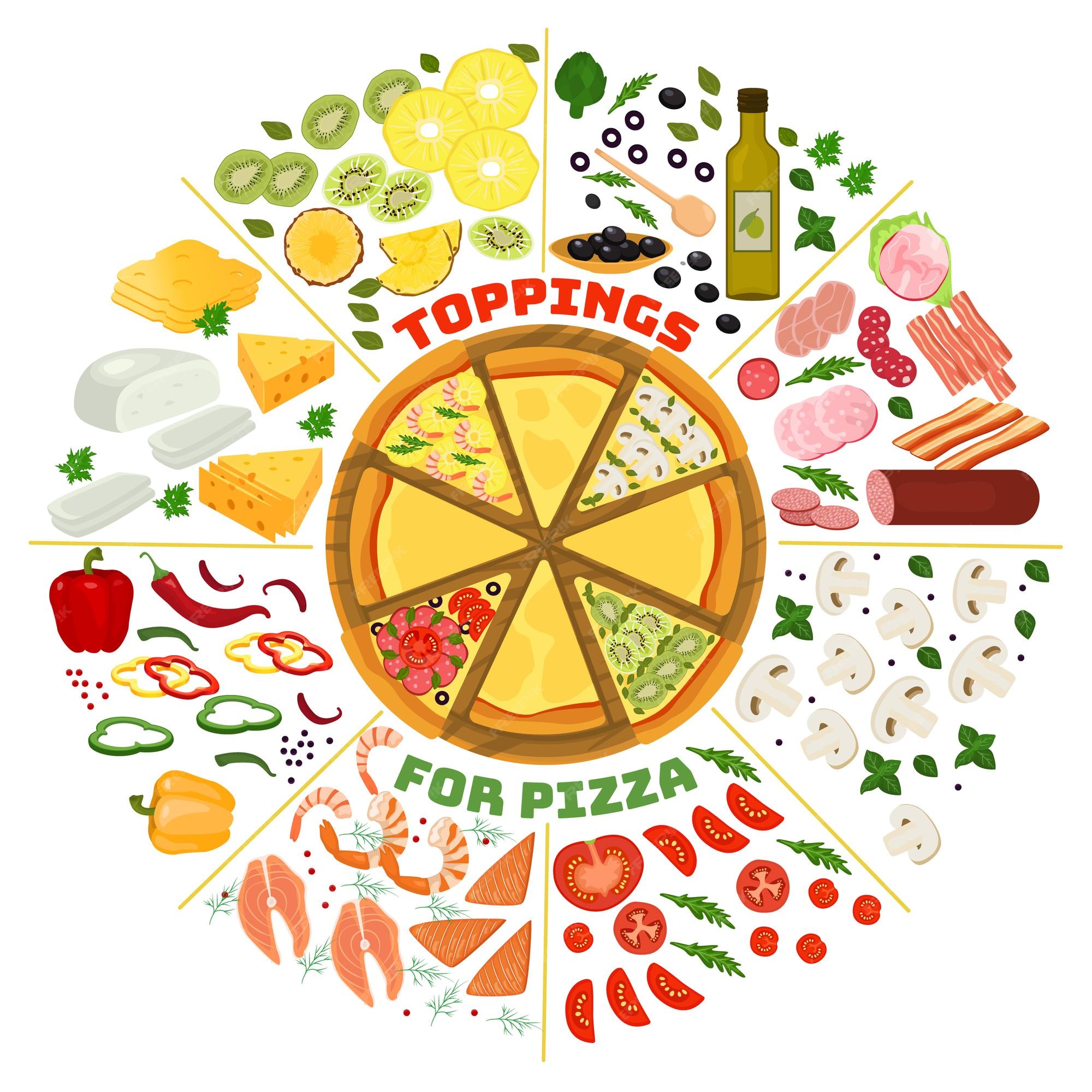 ピザのトッピング材料のイラスト プレミアムベクター