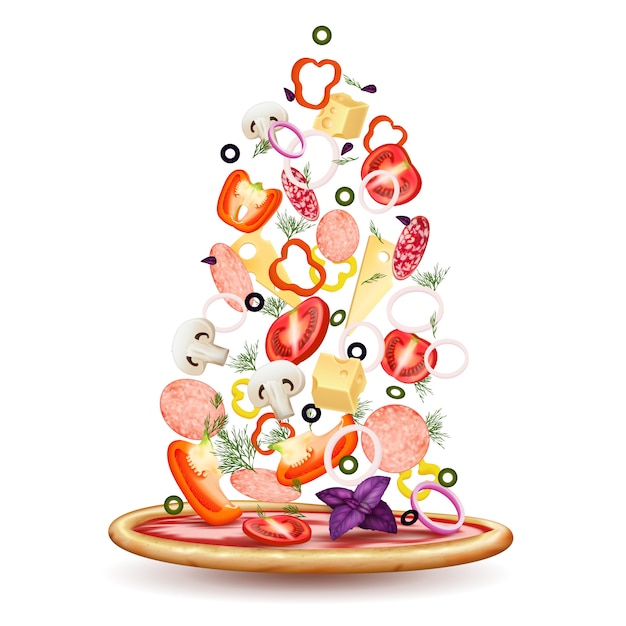 Free vector pizza toppings pile composition