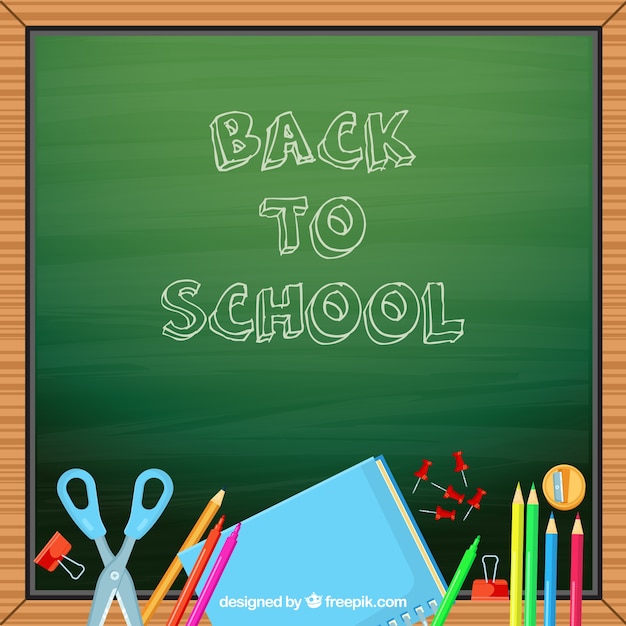 Free vector pizzarra background with school supplies