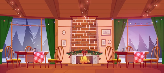Пиццерия или уютное семейное кафе с рождественским декором