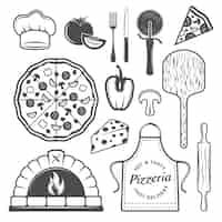 Free vector pizzeria monochrome elements set