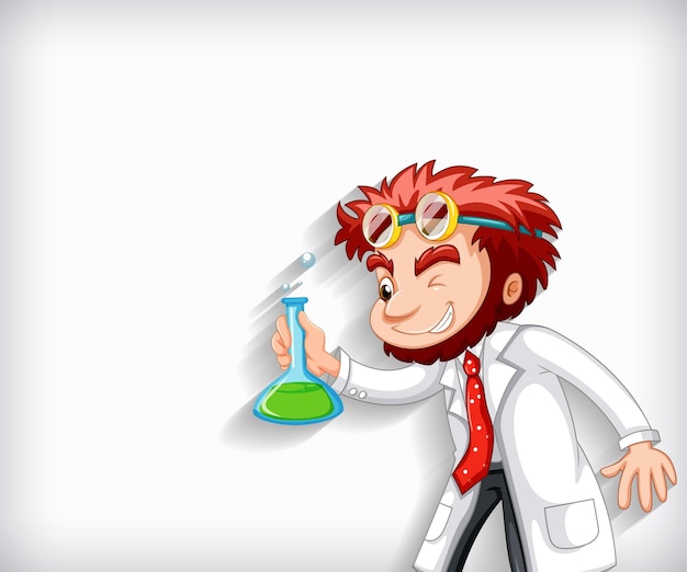 Plain background with mad scientist holding chemical