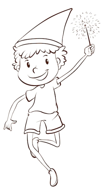 A plain drawing of a boy celebrating