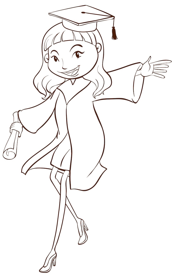 Free Vector a plain drawing of a girl graduating