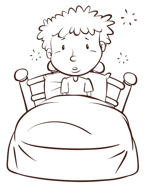 A plain sketch of a boy waking up